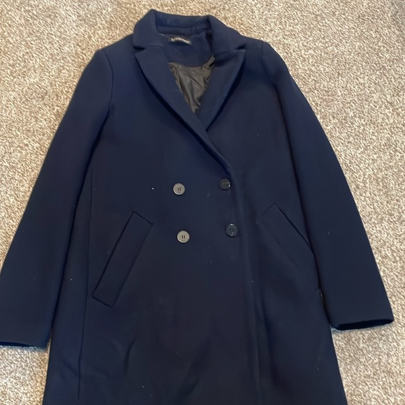 Zara Outerwear | Midi Trench Coat | Dark Blue - Picture 8 of 9
